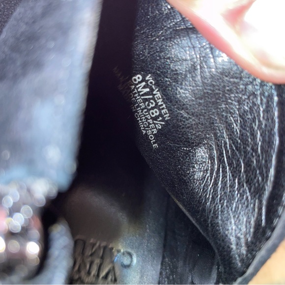 Vince Camuto Black Leather & Suede Heeled Booties 8M - Picture 10 of 13